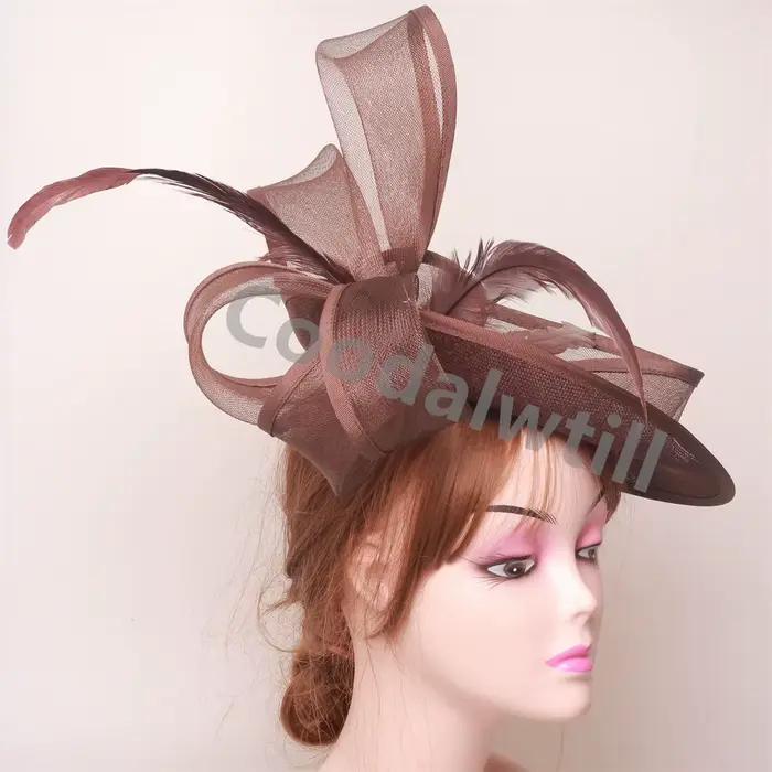 Camel Fascinator chapeau femmes voiles Derby église casque dames Cocktail fête pilulier casquette mariée mariage