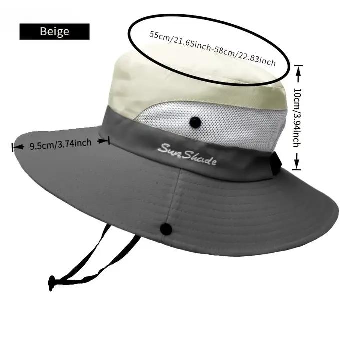 Chapeau de soleil bicolore pour femme avec trou pour queue de cheval – Maille respirante imperméable à large bord pour la plage et la pêche pour le printemps et l'été