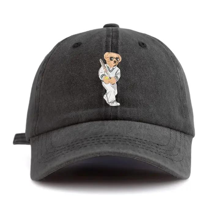 Casquette de baseball délavée à imprimé ours pour adultes