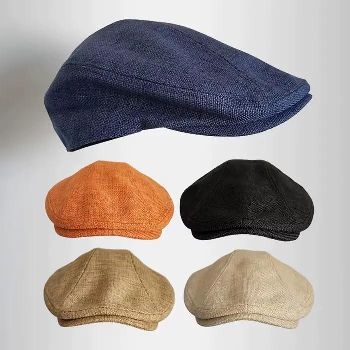 Casquette de baseball en lin britannique unisexe respirante grande taille protection solaire béret