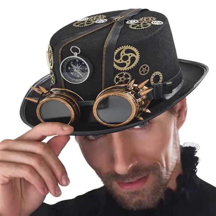 Chapeau steampunk gothique avec lunettes amovibles pour hommes, occasion Halloween et soirées thématiques