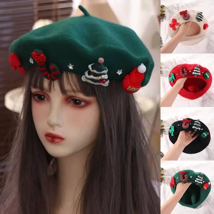 Mode nouvel an béret de noël casquette rouge vert doux