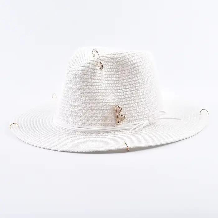 Chapeaux de paille RB avec lettres en métal à la mode pour femmes et hommes