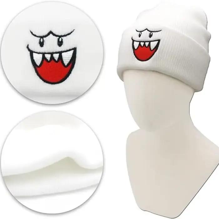 Bonnet tricoté brodé Cozy Happy Face – Chapeau d'hiver chaud et mignon pour hommes