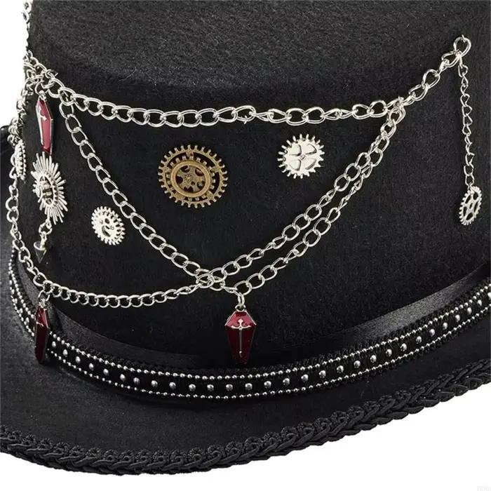 Chapeau gothique victorien élégant avec chaînes décoratives