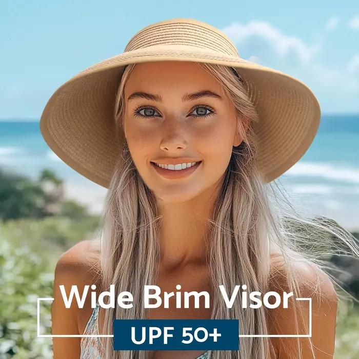 Chapeaux de soleil pour femmes à large bord paille pliable protection solaire plage été occasions spéciales