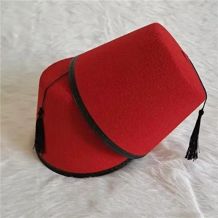 Chapeau Fez rond en polyester respirant rouge pour hommes et femmes, accessoire de mode unique et original pour les festivals, cosplay, et autres occasions spéciales