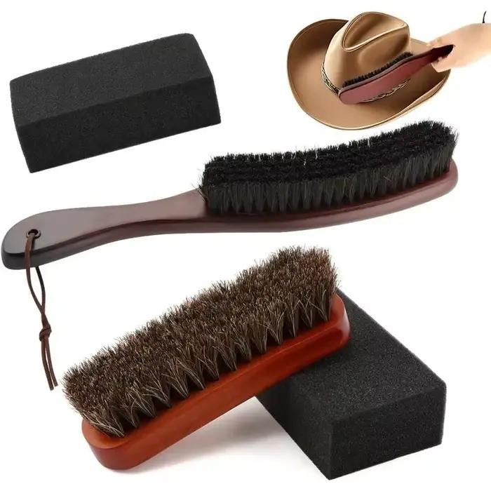 Kit de 4 brosses en feutre de crin de cheval avec éponge pour chapeaux de cowboy