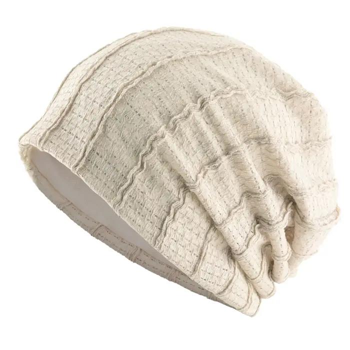 Bonnet décontracté en tricot à rayures en dentelle pour femme