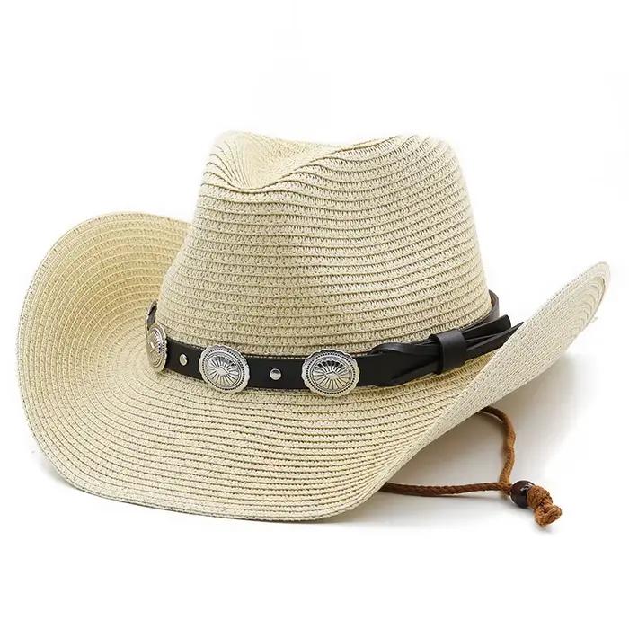Chapeau de Cowboy occidental en paille pour hommes et femmes