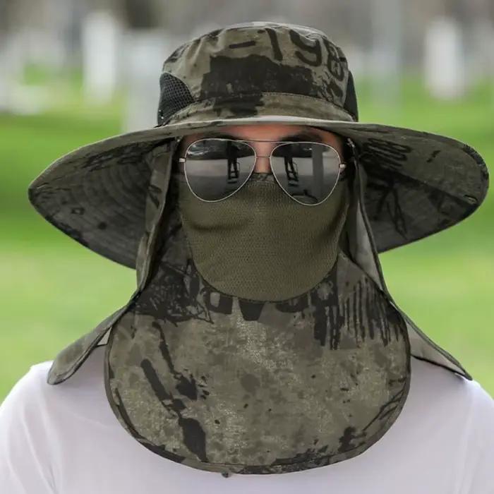 Chapeau de soleil Anti-UV à large bord avec masque facial