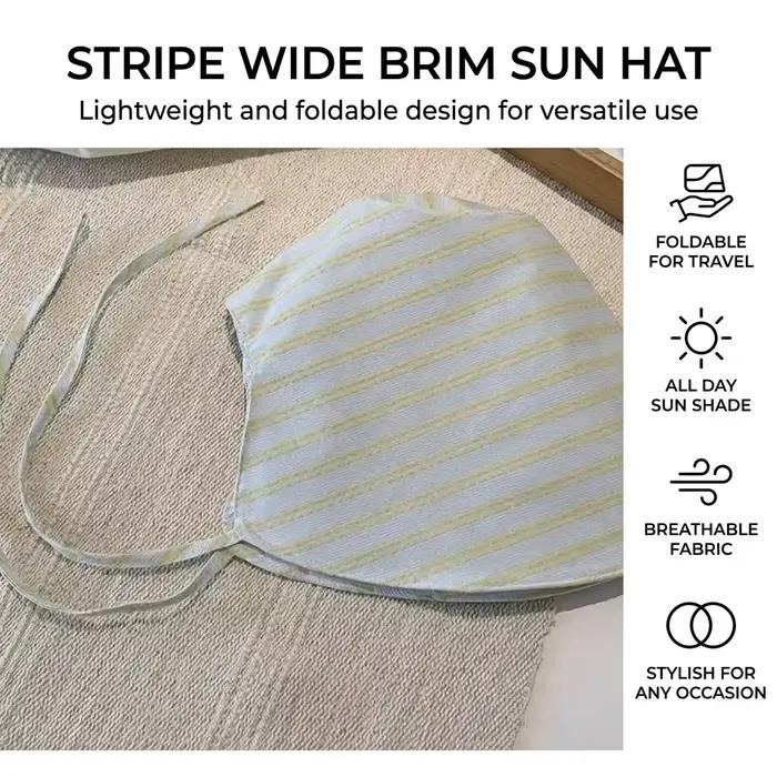Chapeau de soleil à large bord rayé pour femmes protection UV léger et pliable pour les vacances plage voyages en plein air