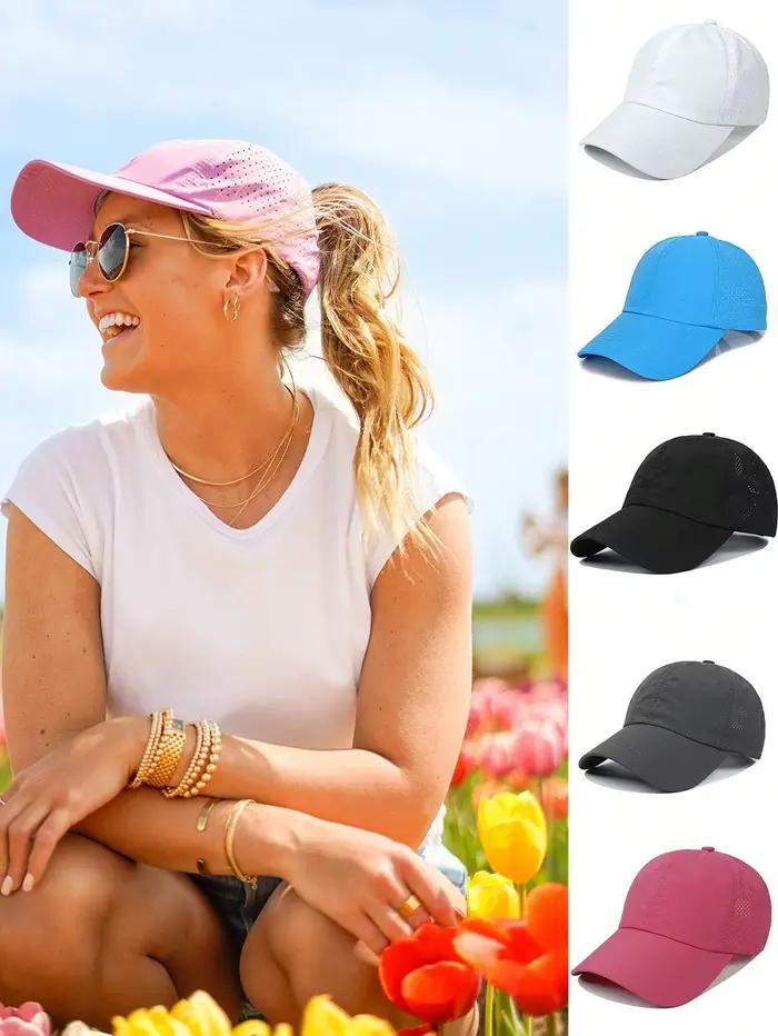 Casquette de baseball pour femme en polyester à visière croisée style demi-casquette pour sports et loisirs années quatre saisons décontractée ajustement réglable