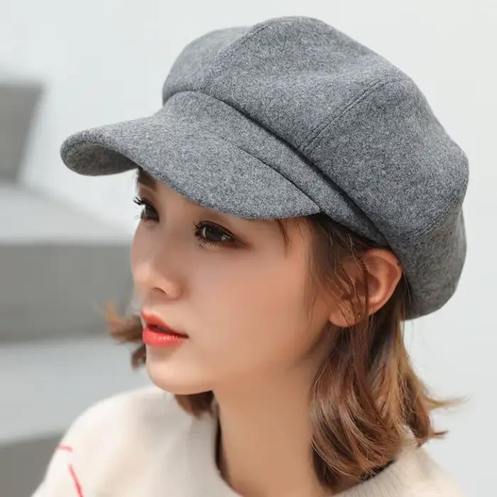 Béret chapeau automne hiver chapeaux pour femmes solide plaine casquette octogonale hommes dame décontracté laine