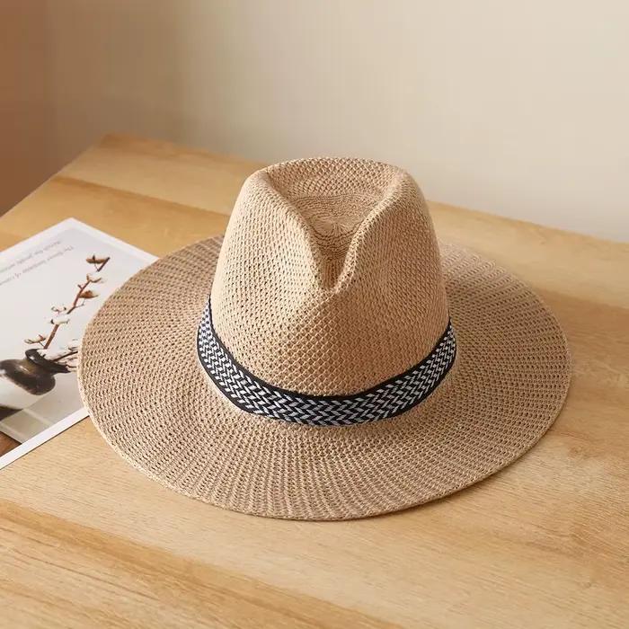 Chapeau de paille large bord protection solaire pour homme et femme style simple couleurs beige blanc gris kaki occassions estivales et printanières