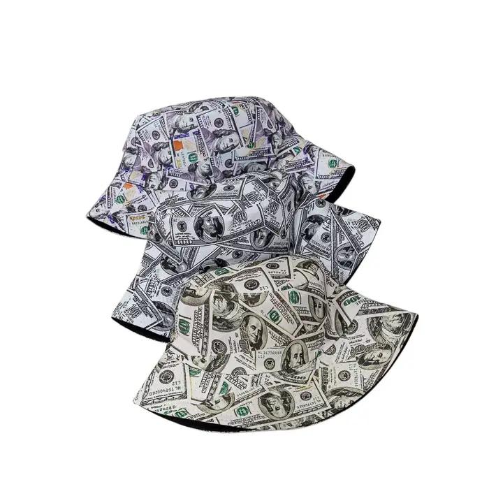 Chapeau unisexe Bocca Dollar imprimé dollar double face réversible pour homme et femme style sport été hiver occasions décontractées alpinisme tourisme sport plein air