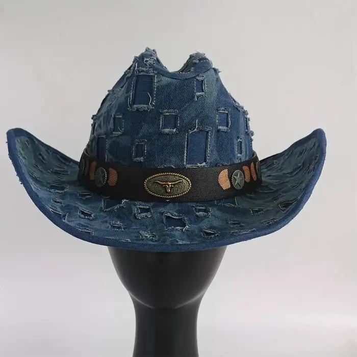 Chapeau occidental en Denim déchiré