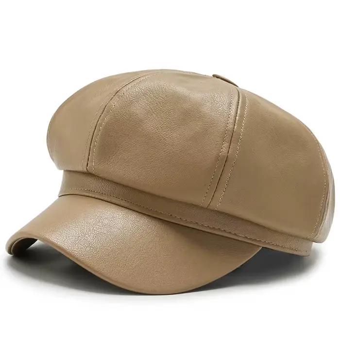 Chapeau octogonal rétro en PU pour femmes style britannique mignon mode polyvalente automne hiver occassions extérieures