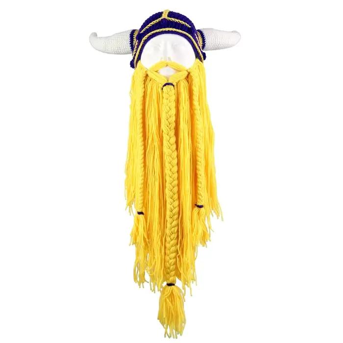 Viking corne chapeau masque hommes barbu drôle casquettes hiver main tissage