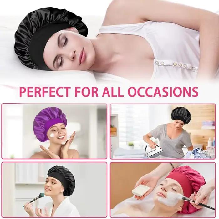 Bonnet de nuit en satin double couche réglable pour femme