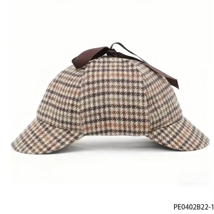 PESENAR Chapeau Deerstalker à carreaux de style détective vintage pour accessoire de fête de costume d'enquêteur privé rétro