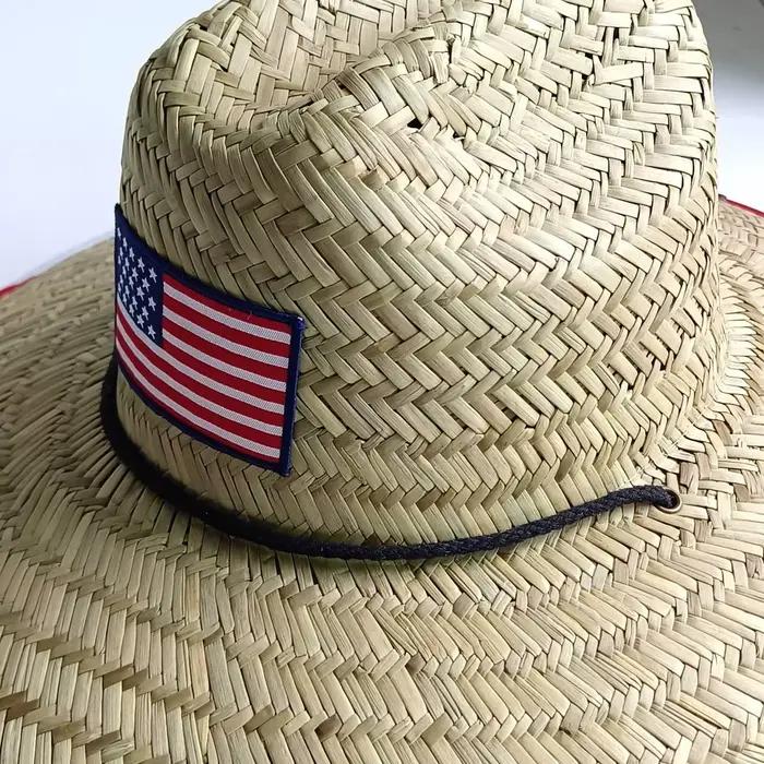 Chapeau de soleil en paille à large bord avec drapeau américain chapeau de sauveteur patriotique pour femmes été plage pêche activités extérieures