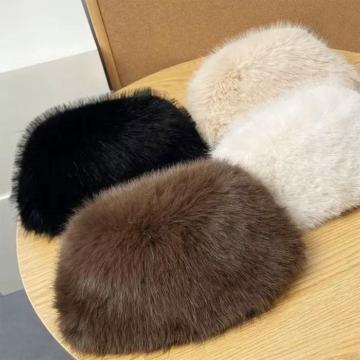 Nouveau chapeau d'hiver en fourrure moelleuse pour femme