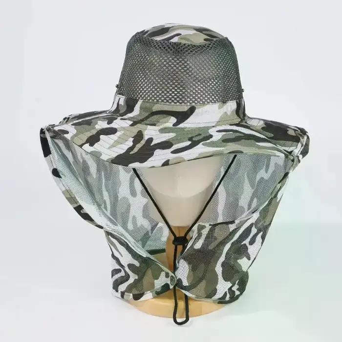 Chapeau de pêche d'extérieur à large bord pour homme, respirant, en maille, casquette de pêche, chapeau de plage, camouflage, protection solaire UV, chapeau pare-soleil