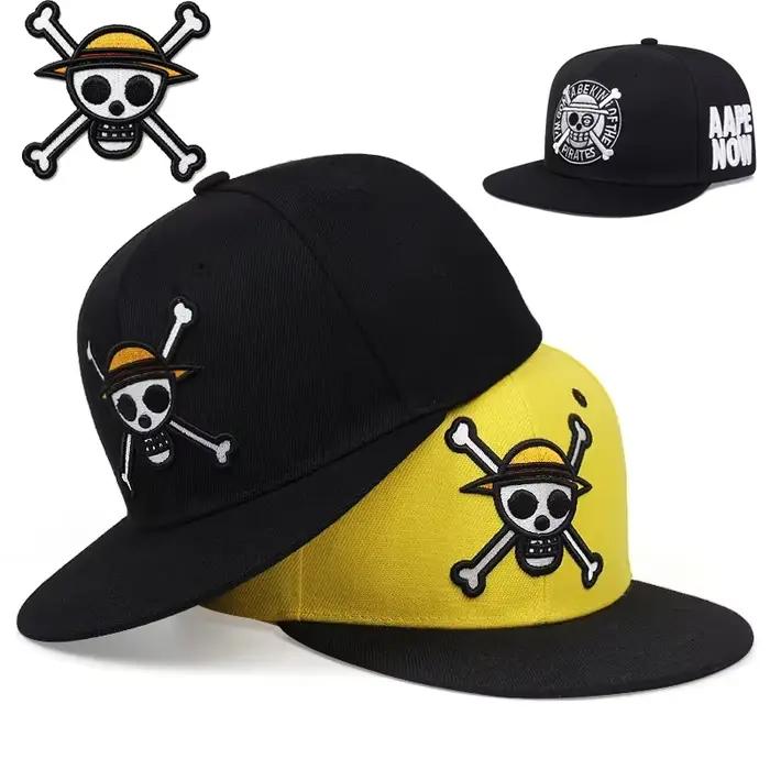 Casquette de baseball à visière plate brodée Luffy Skull