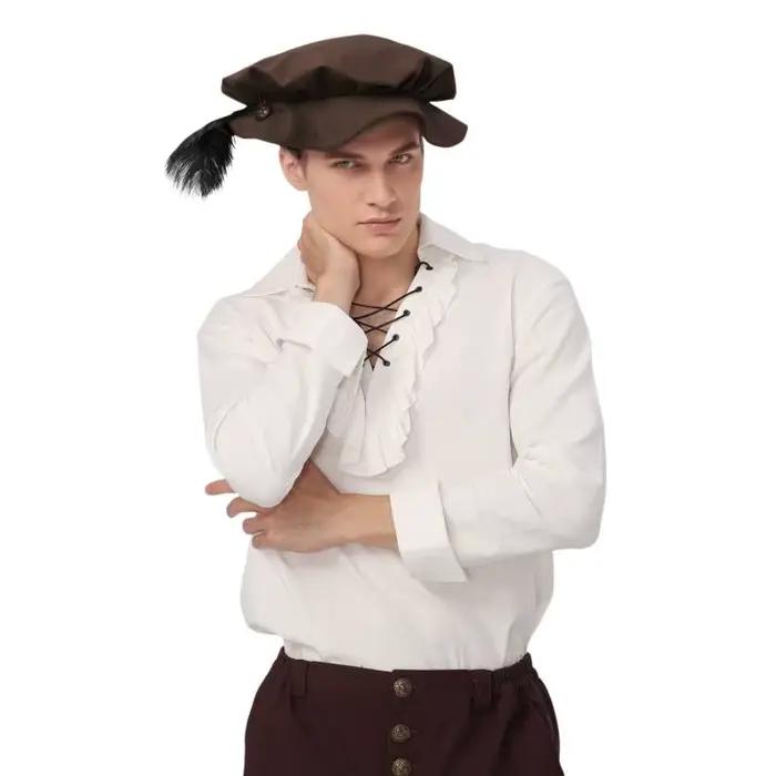 Chapeau Tudor médiéval en daim WENAM avec plume