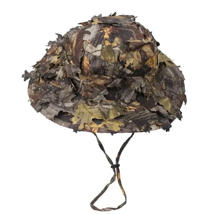 Chapeau Boonie Camouflage Ghillie Feuilles 3D Casquette Tactique Polyestère Pour Chasse Pêche et Activités Plein Air