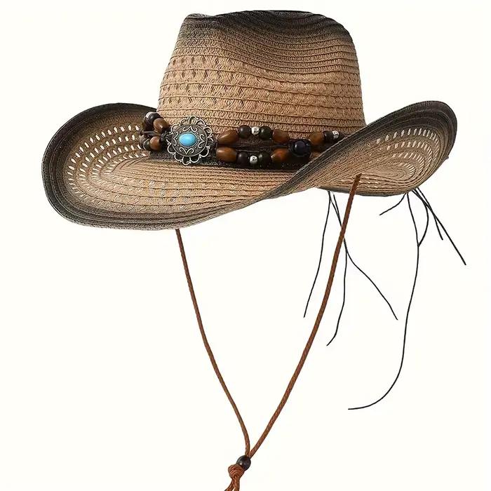 Chapeaux de Cowboy en paille perlé décoratif pour femmes et hommes