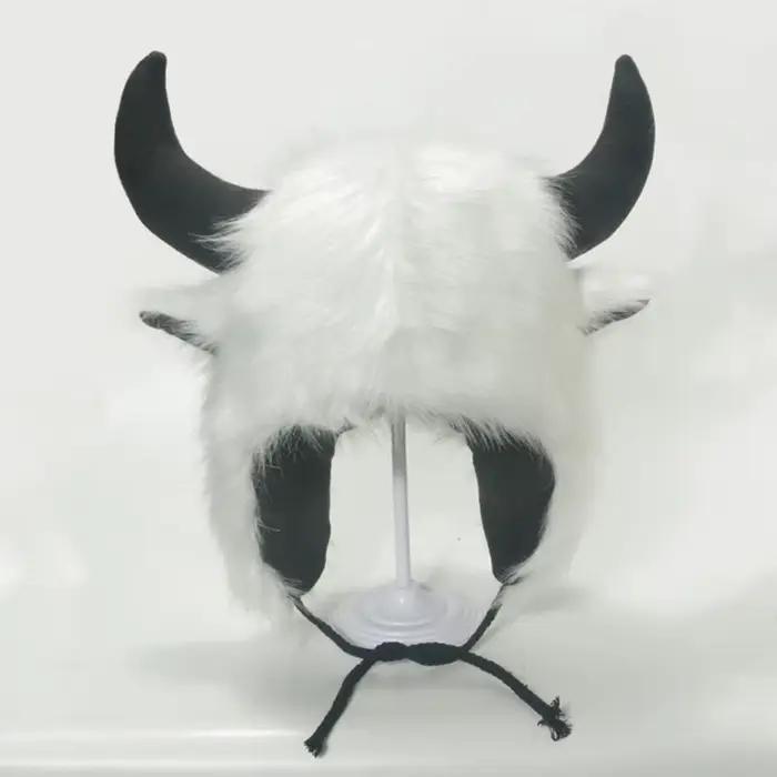 Chapeau Bullhead unisexe moelleux à cornes pour homme et femme, chapeau de bombardier polyester confortable pour l'hiver et les journées ensoleillées