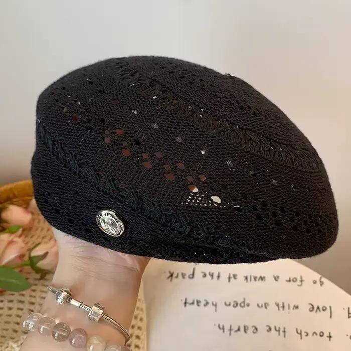 Béret tricoté ajouré rétro pour femme