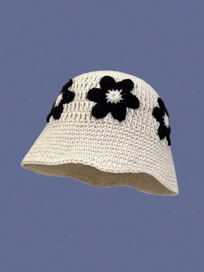 Chapeau bob en tricot floral pour femme