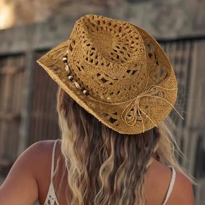 1 chapeau de soleil en paille ajouré style bohème