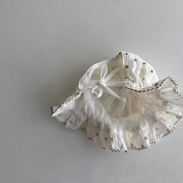 Chapeau en dentelle coton pour nouveau-né mignon, bébé fille, protection auditive, gaze, dessin animé, casquette réglable pour bébés 0-12 mois occasions spéciales