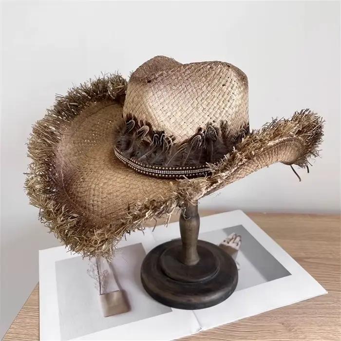 202601-2F040A ins chic été western cowboy raphia herbe