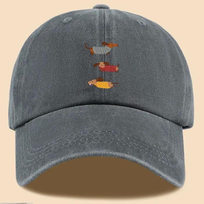 Casquette de baseball avec imprimé amusant de trois teckels en tenues rayées