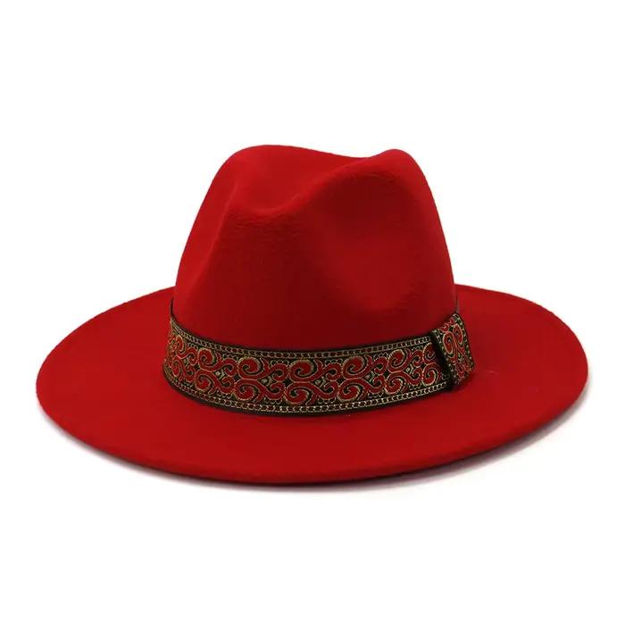 Nouveau Chapeau Fedora en Feutre de Laine Classique Britannique Tendance Jazz Panama Automne Hiver Élégant Vert Rouge Noir Blanc pour Femme et Homme