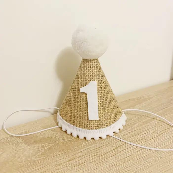 Chapeau en Toile de Jute pour Premier Anniversaire de Bébé Garçon et Fille