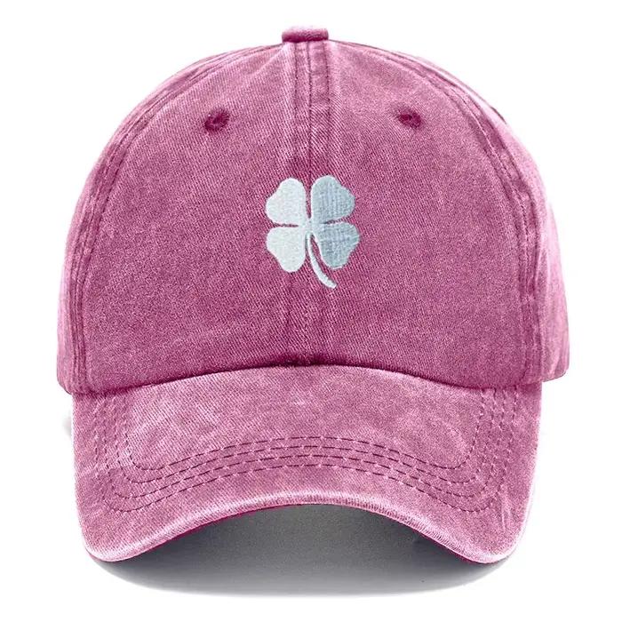 Casquette de Baseball en coton lavé avec broderie Lucky Clover