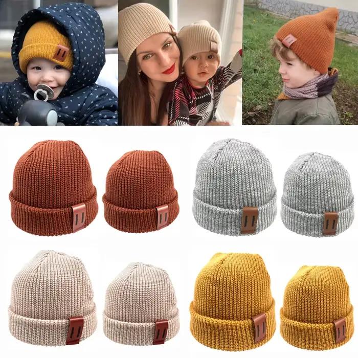 Tricot mère enfants chapeau bébé Bonnet pour garçons hiver