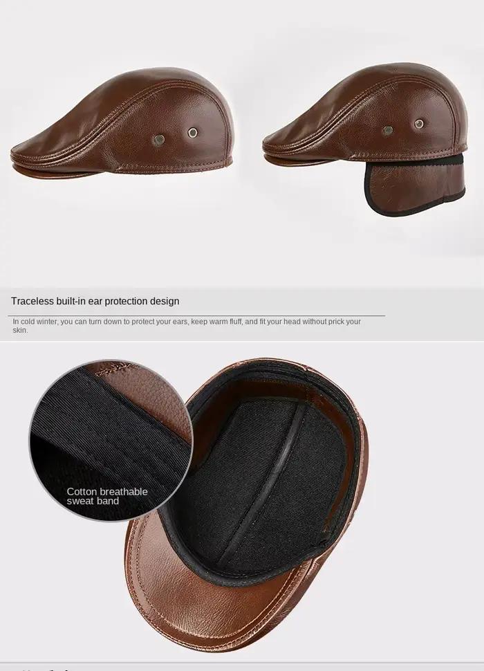 Bérets en cuir de vachette véritable pour hommes