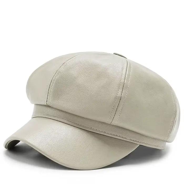 Chapeau octogonal rétro en PU pour femmes style britannique mignon mode polyvalente automne hiver occassions extérieures