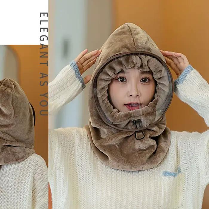 Protection des oreilles froides à capuche automne hiver garder au chaud casquettes en peluche chapeau écharpe coupe-vent