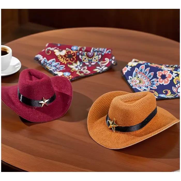 Ensemble Chapeau de Cowboy Chat Bleu Rétro