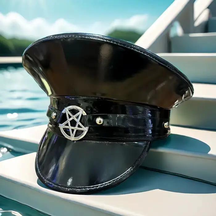 Casquettes militaires unisexes en cuir PU