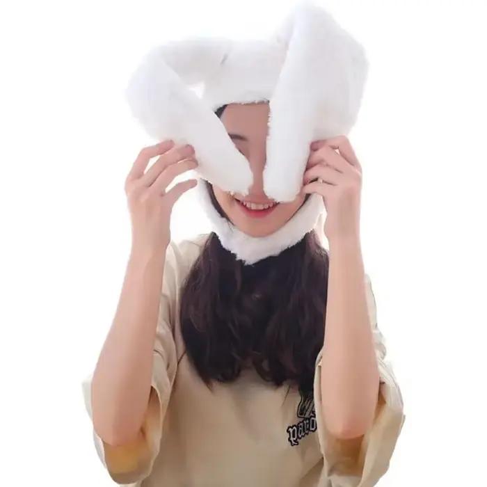 Peluche amusante oreilles de lapin capuche femmes Costume chapeaux cadeau de noël chaud doux et confortable