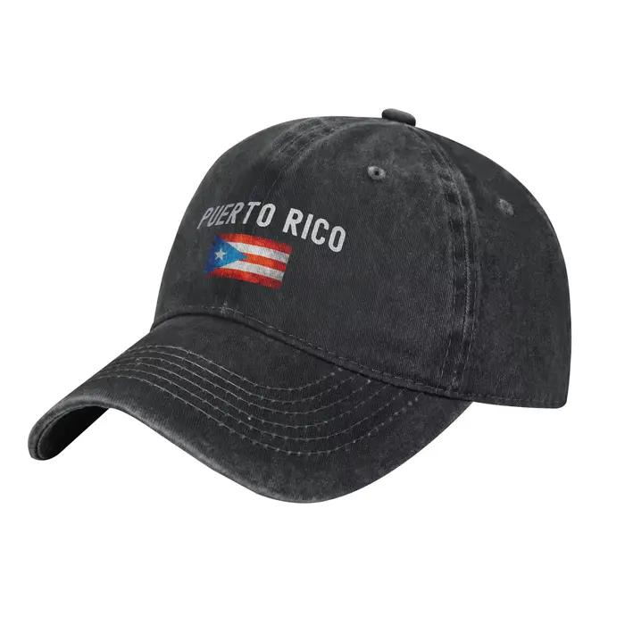 Casquettes de baseball rétro en jean délavé avec drapeau de Porto Rico pour homme, chapeau de soleil en denim, casquette trucker hip-hop pour fille